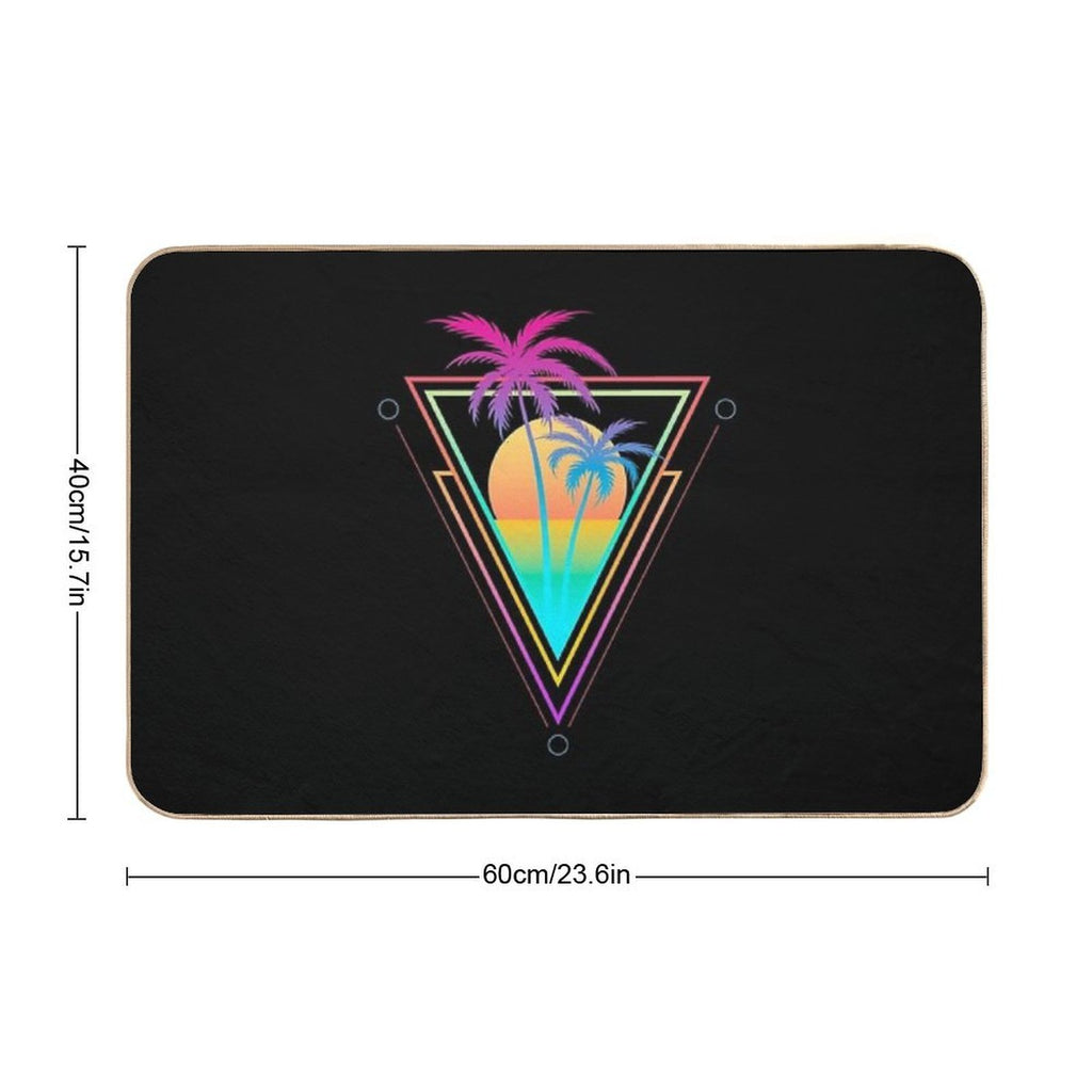 Palm Tree Retro 80s Sunset Beach  Easy Maintenance Bath Mat