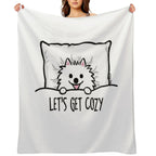 White Pomeranian Tucked Into Bed Cute Pom Cartoon Dog Durable Throw Blanket