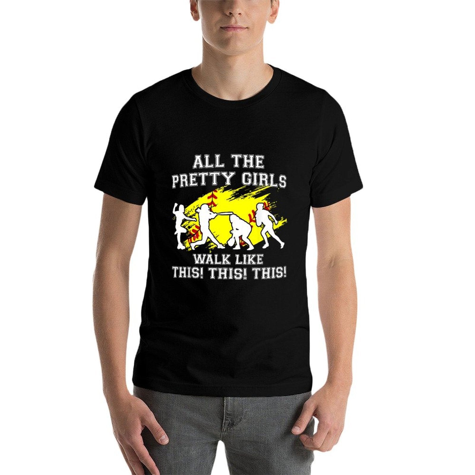 Softball Pretty Girl Walk Like This Funnyn Women Graphic  Easy-care T-Shirt
