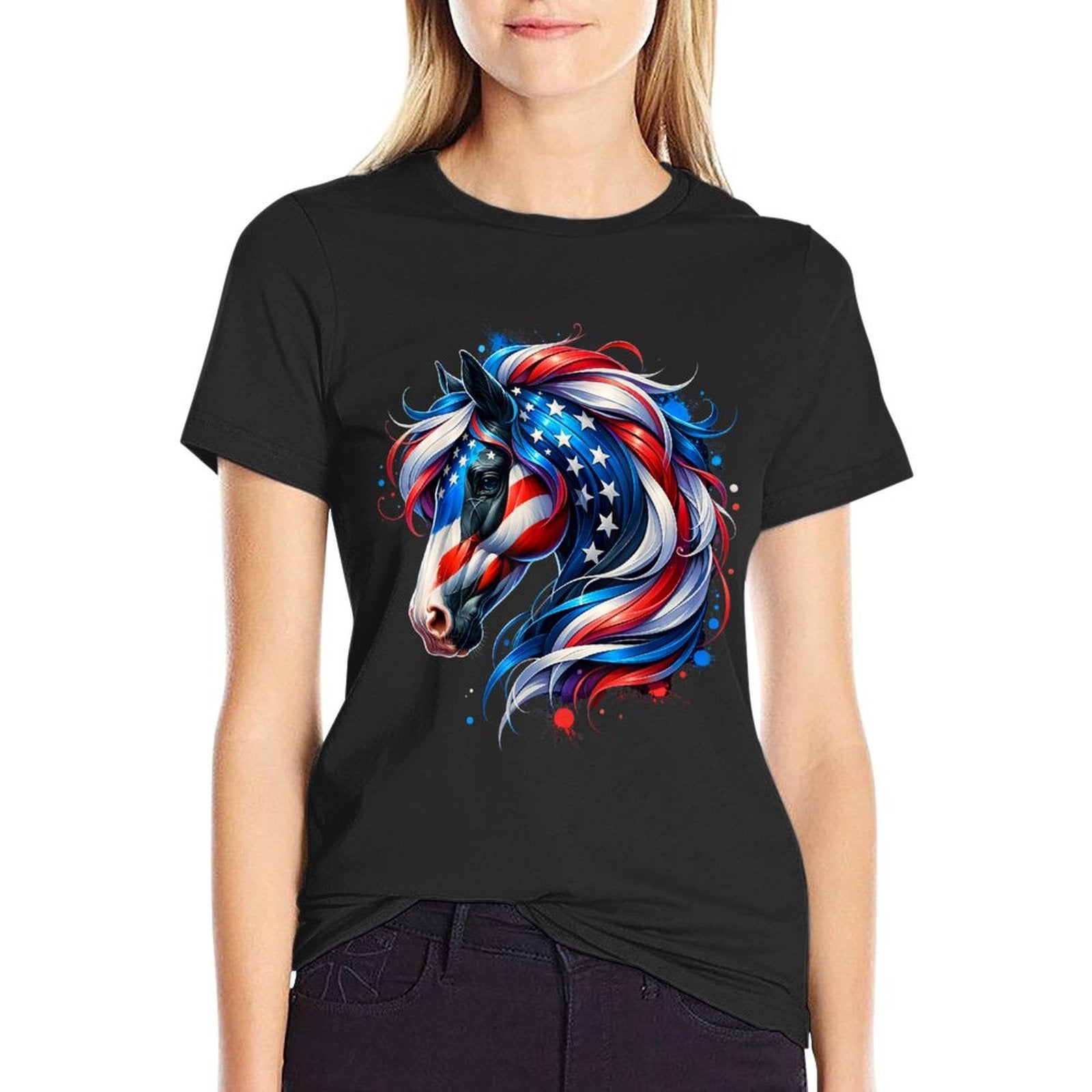 Horse 4th Of July Patriotic Horse Graphic American Women Girls Kids Men  Tagless Design T-Shirt
