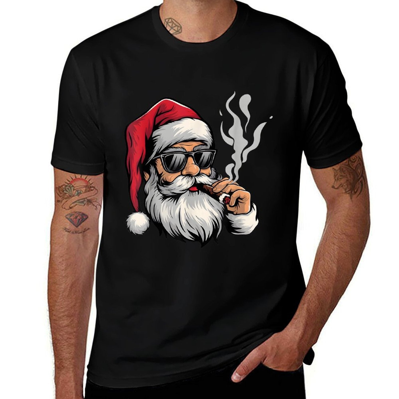 Cool Santa Smoking Cigar Funny Holiday Christmas Design  Odor-resistant T-Shirt
