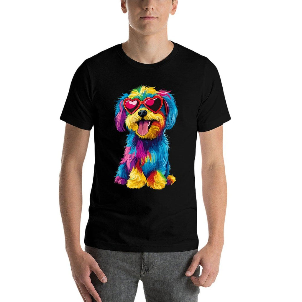 Rainbow Cute Dog Wearing Glasses Heart Puppy Love Dog Funny for Men Women Kids  Wrinkle-resistant T-Shirt