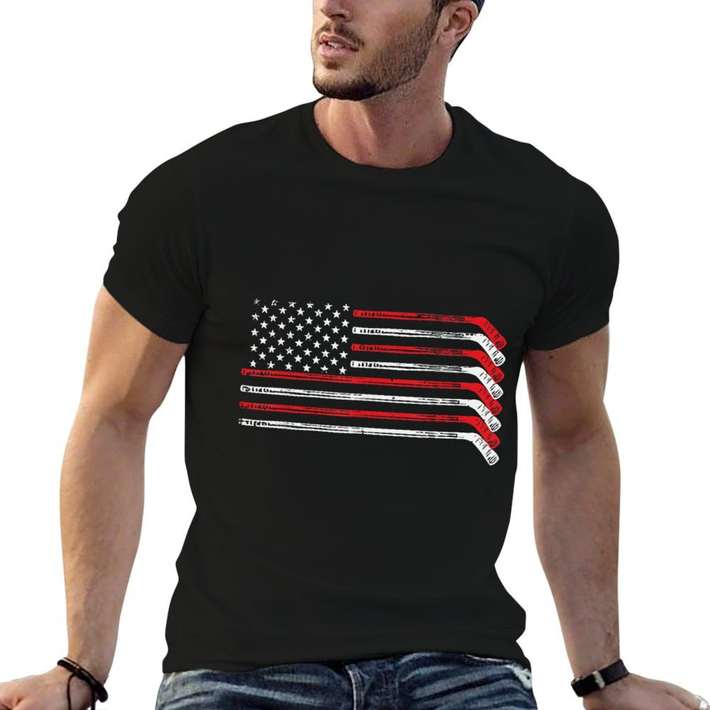 Ice Hockey Sticks US Patriotic Player Men Boys Kids  Wrinkle-resistant T-Shirt