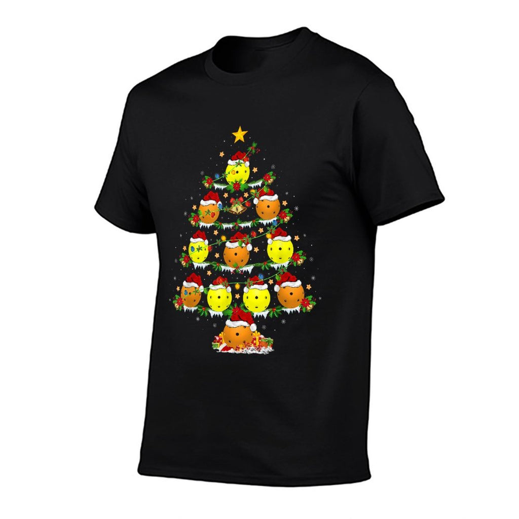 Pickleball Christmas Tree Lights Funny Sports Player Xmas  Oversized Silhouette T-Shirt