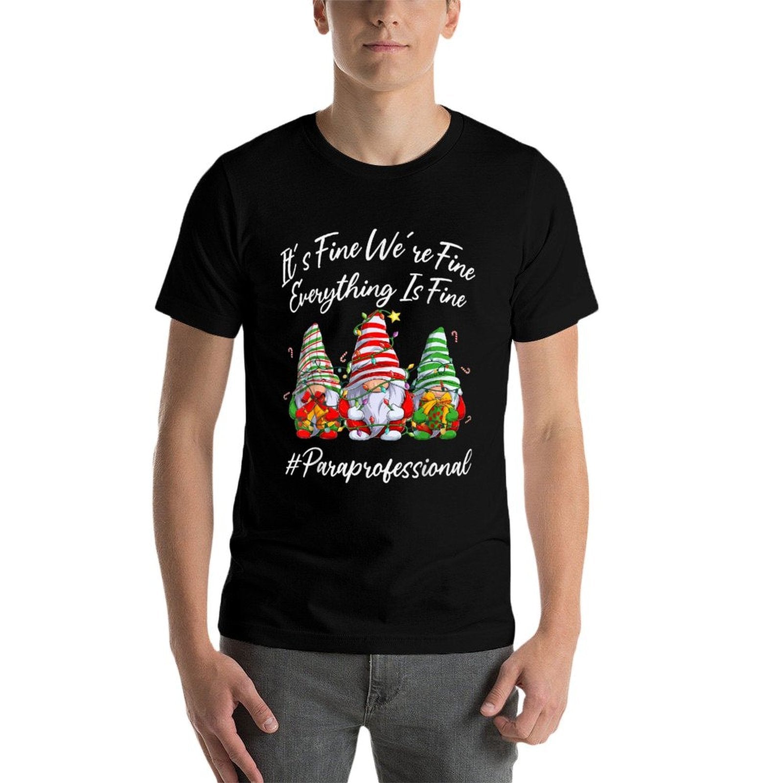 Paraprofessional Funny Everything Is Fine Christmas Gnomie  Cotton T-Shirt