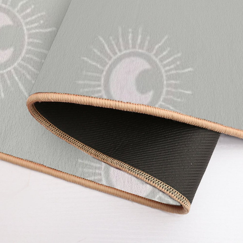 Boho Sun And Moon Pattern Bohemian Aesthetic In Muted Colors Pale Green Durable Bath Mat