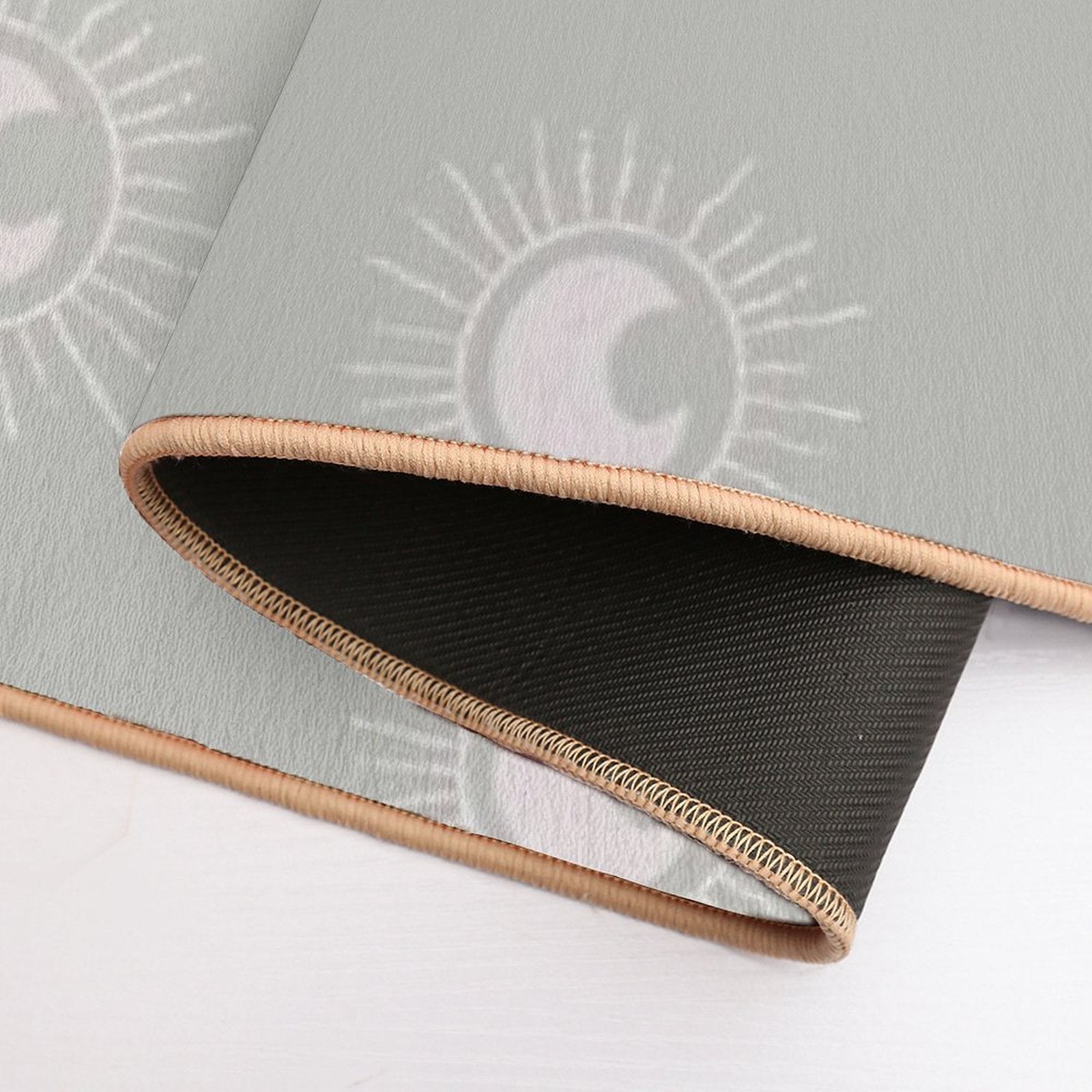 Boho Sun And Moon Pattern Bohemian Aesthetic In Muted Colors Pale Green Durable Bath Mat