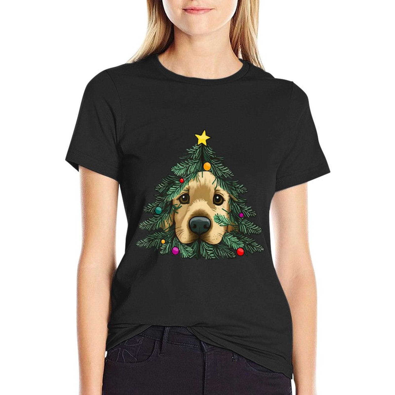 Golden-Retriever-Puppy in Christmas Tree  Lightweight T-Shirt