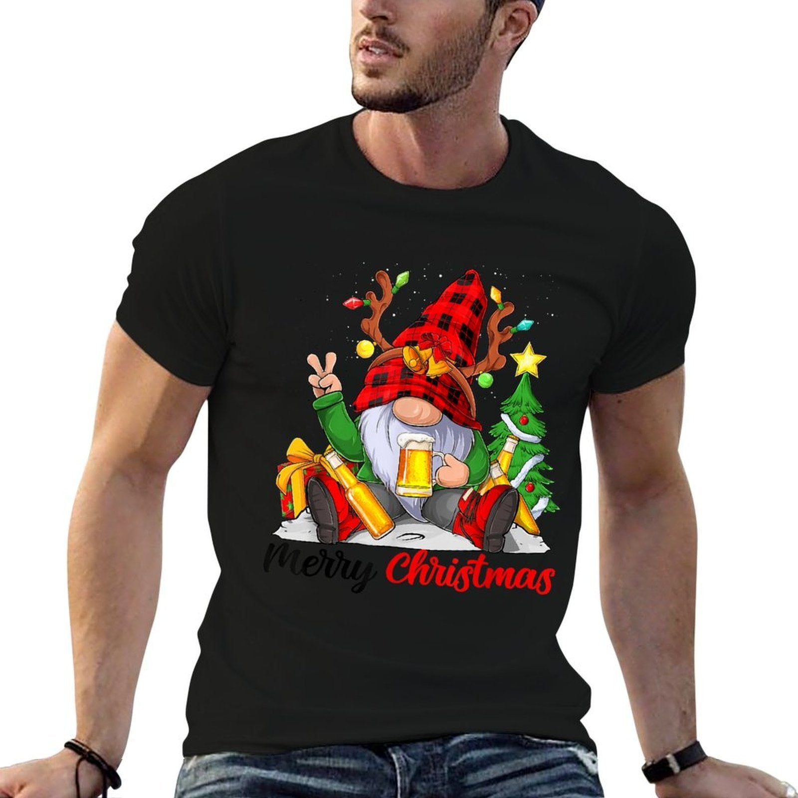 Funny Merry Christmas Beer Lover Men Women Gnome Lovers  Odor-resistant T-Shirt