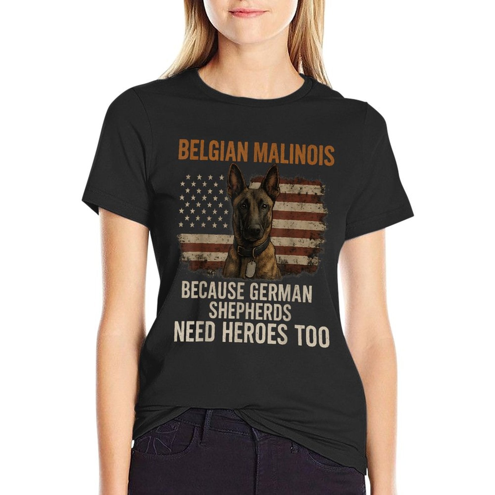 Funny Belgian Malinois American Patriotic Dog 4th July for Men Women Kids  Polyester Blend T-Shirt