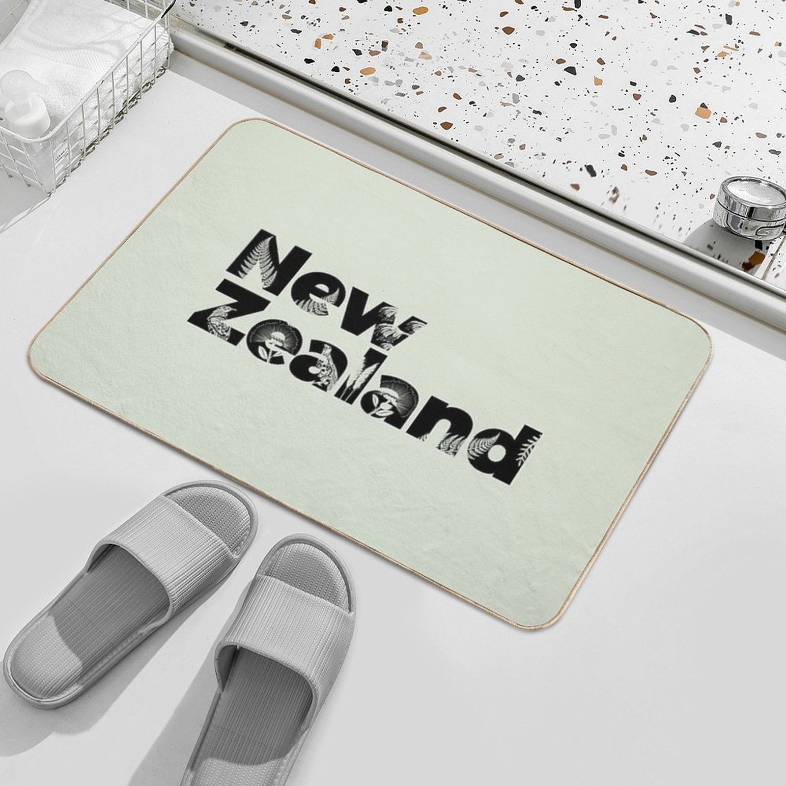 New Zealand Inset with Native Flora  Fade-Resistant Bath Mat
