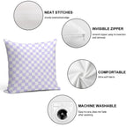 White And Pale Lavender Violet Checkerboard Soft Shrink-Resistant Throw Pillow