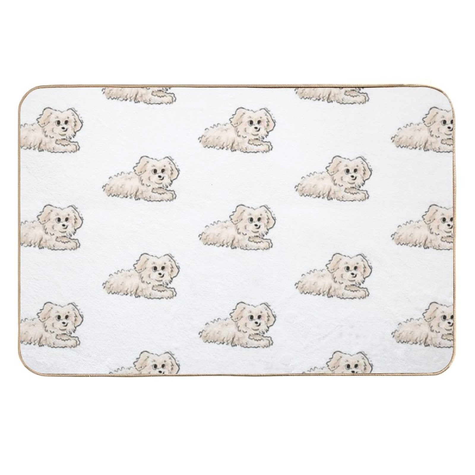 Cute Fluffy Puppy – Hand-Drawn Kawaii Dog Illustration in Pastel Style  Eco-Friendly Bath Mat