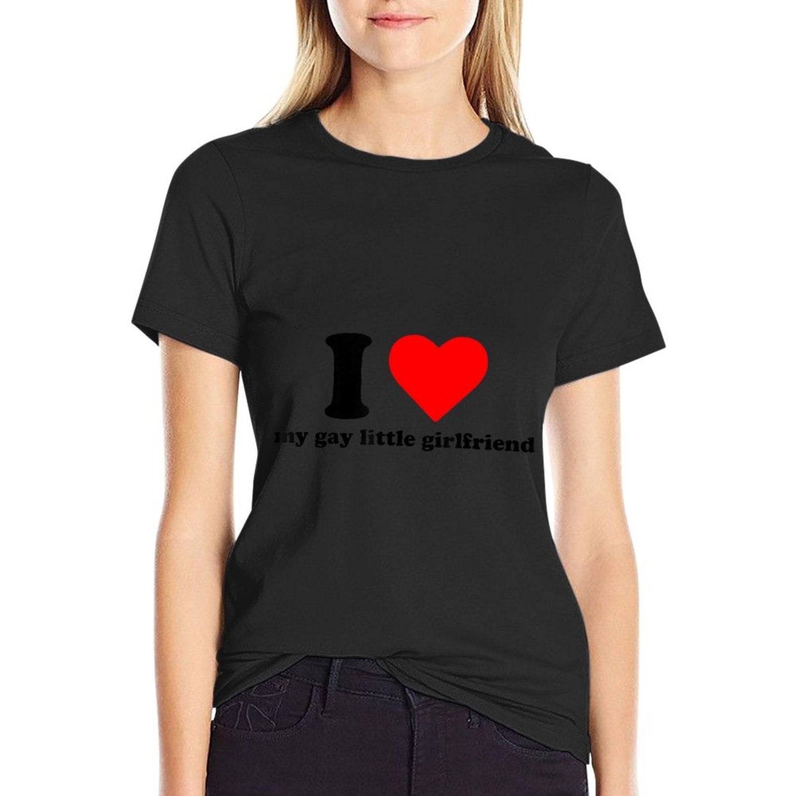 I Love My Gay Little Girlfriend Funny Cute Lesbian LGBT Love  Fade-proof Color T-Shirt