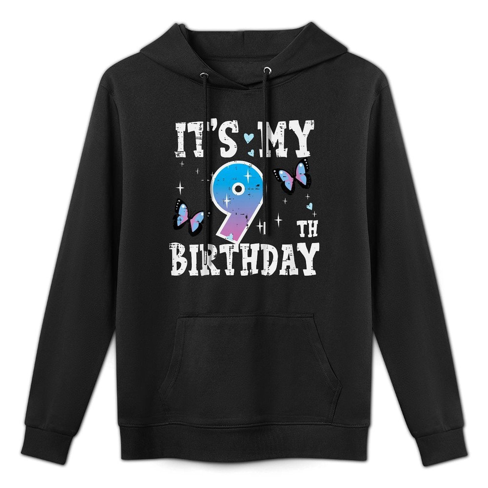 Kids Its My 9th Birthday Butterflies 9 Nine Year Old Bday Girls Easy Care Hoodie