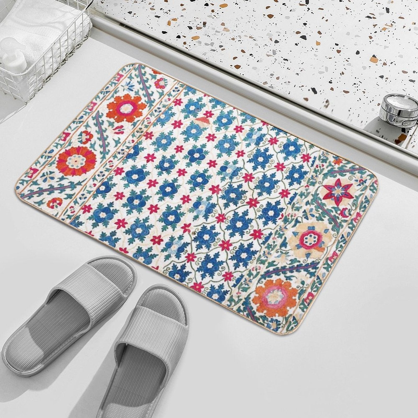 Kermina Suzani Uzbekistan Embroidery Print  Odorless Bath Mat