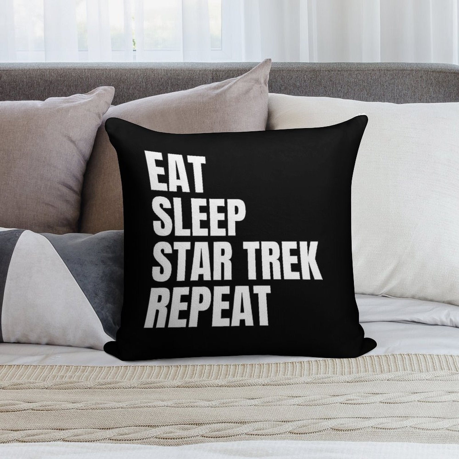 Eat Sleep Star Trek Repeat Soft High-Density Material Throw Pillow