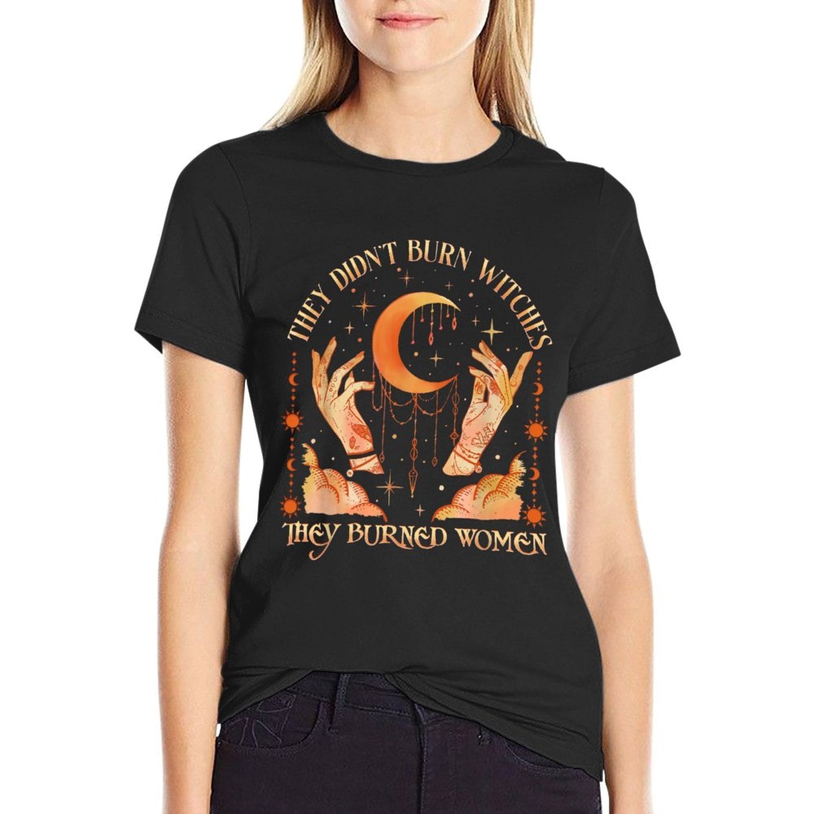 Witch Halloween They Didnt Burn Witches They Burned Women  Ribbed Collar T-Shirt