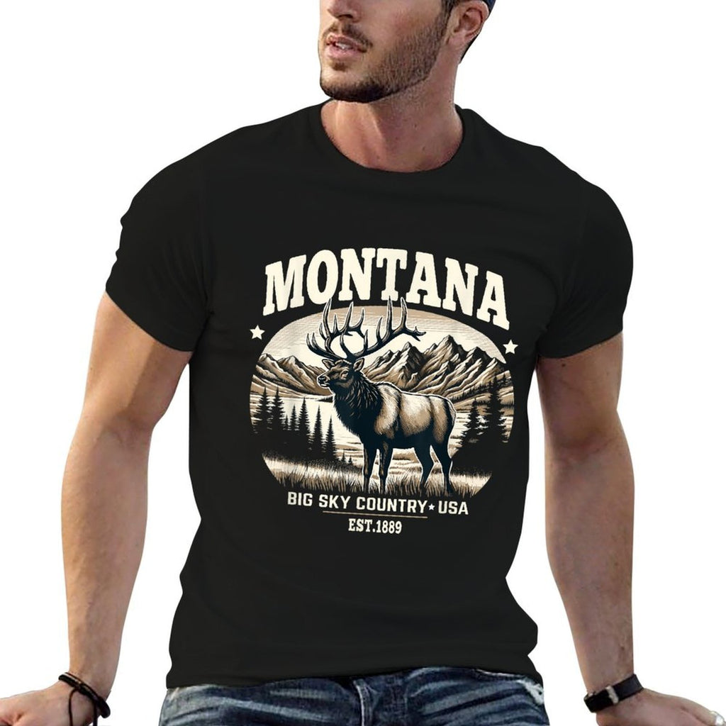 Montana Rocky Mountain Elk, Big Sky Country Design  Lightweight T-Shirt