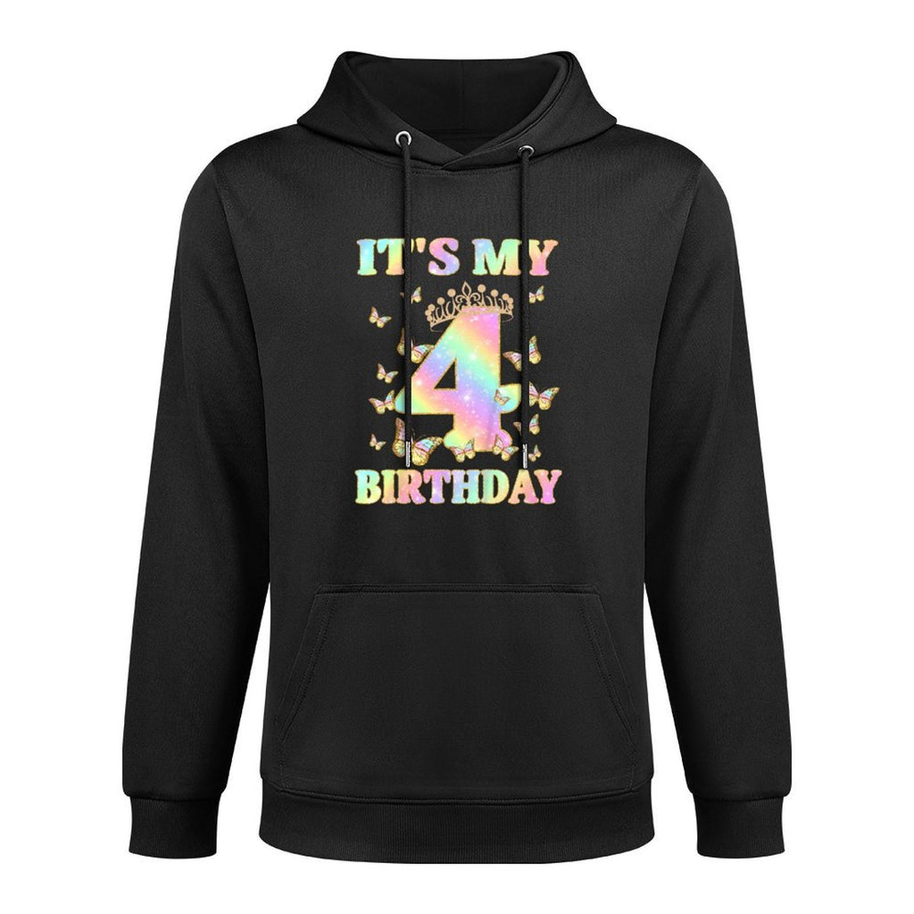 Kids Cute 4 Years Old Girl Funny Butterfly It's My 4th Birthday Shape Retention Hoodie