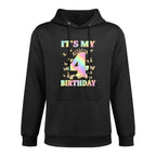Kids Cute 4 Years Old Girl Funny Butterfly It's My 4th Birthday Shape Retention Hoodie