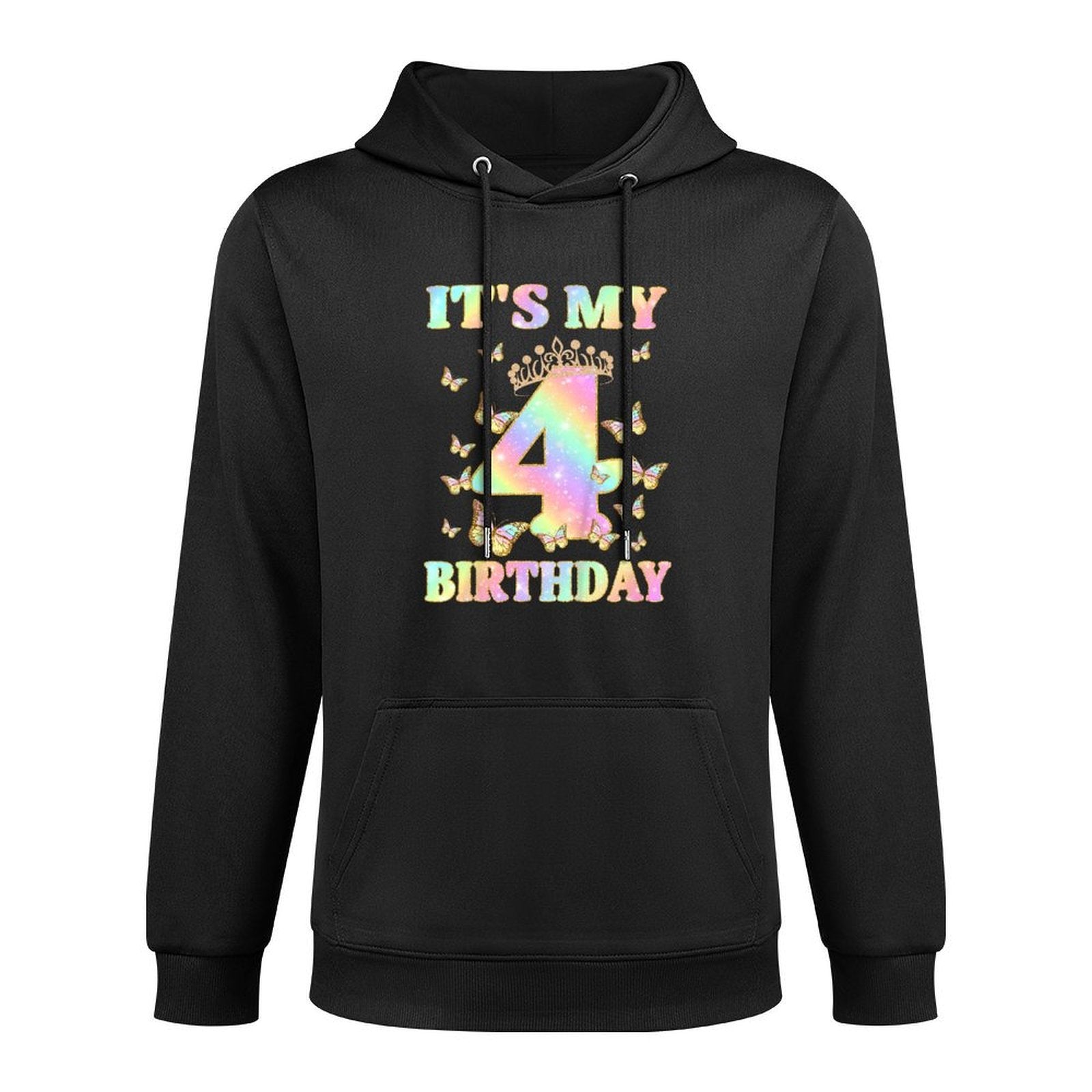 Kids Cute 4 Years Old Girl Funny Butterfly It's My 4th Birthday Shape Retention Hoodie