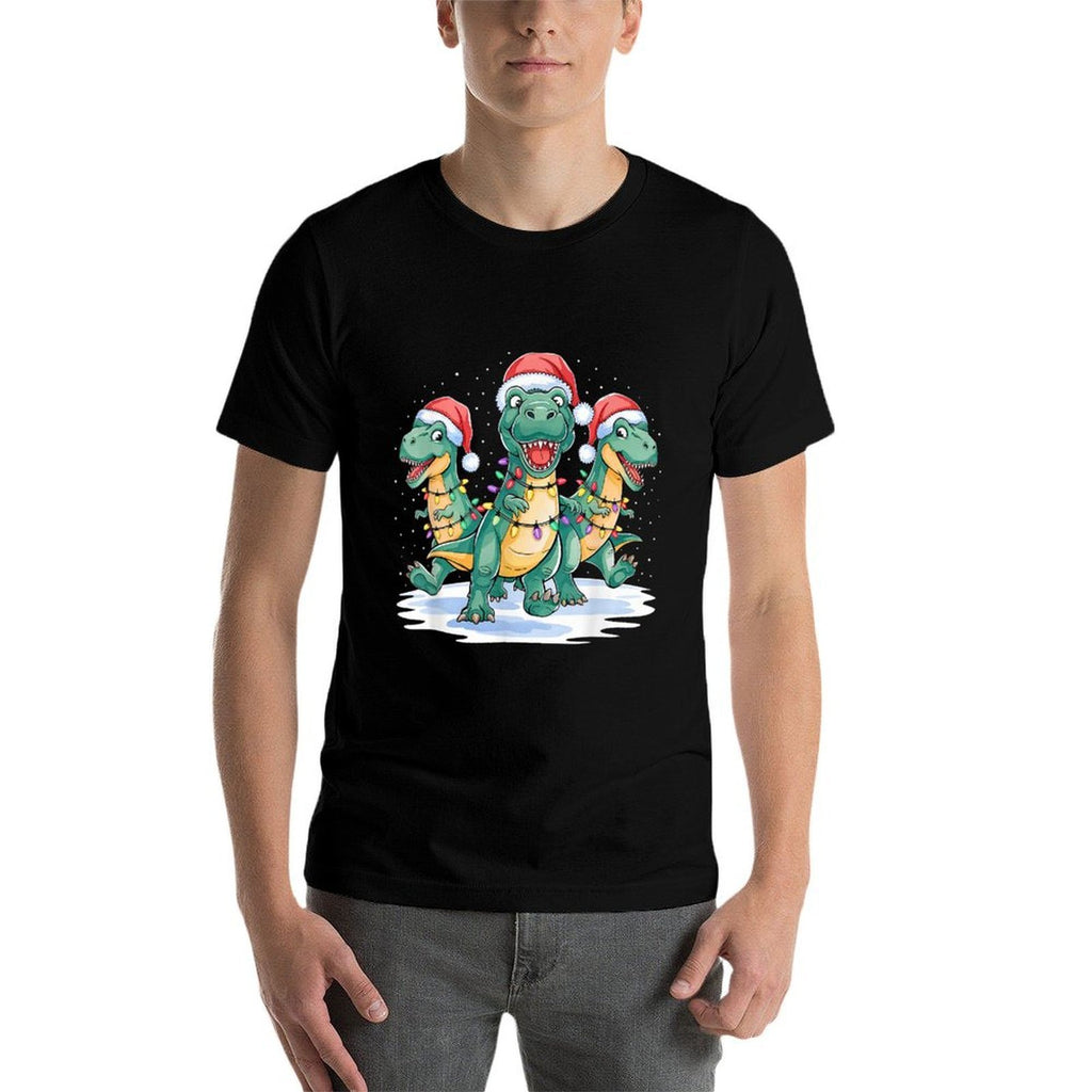 Funny Christmas Santa Reindeer Cute Dinosaur Santa Christmas  Lightweight T-Shirt