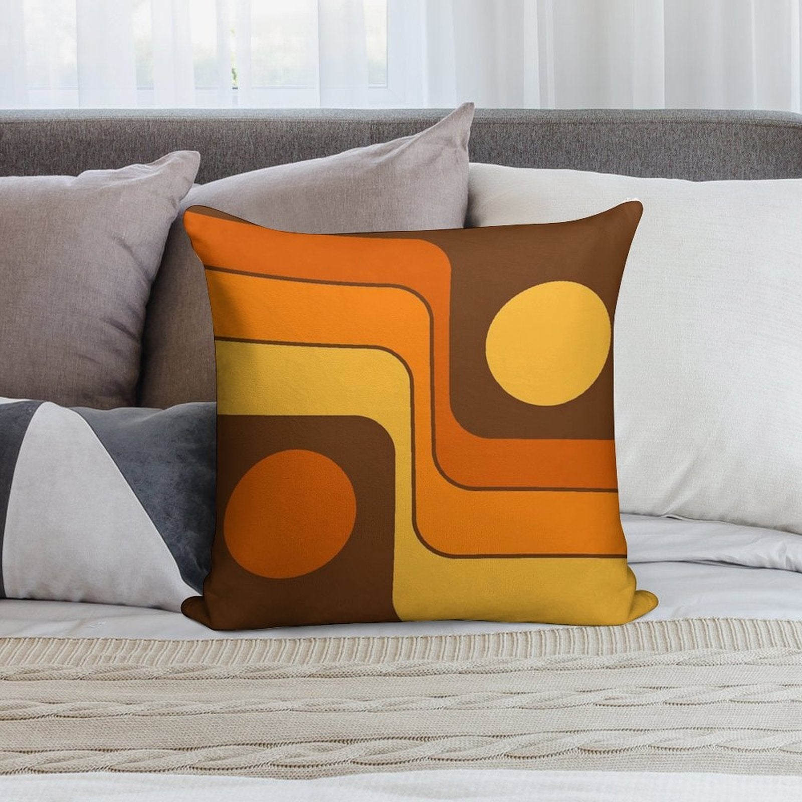 Retro Geometric Design 727 Brown Orange And Yellow Soft Home Decor Throw Pillow
