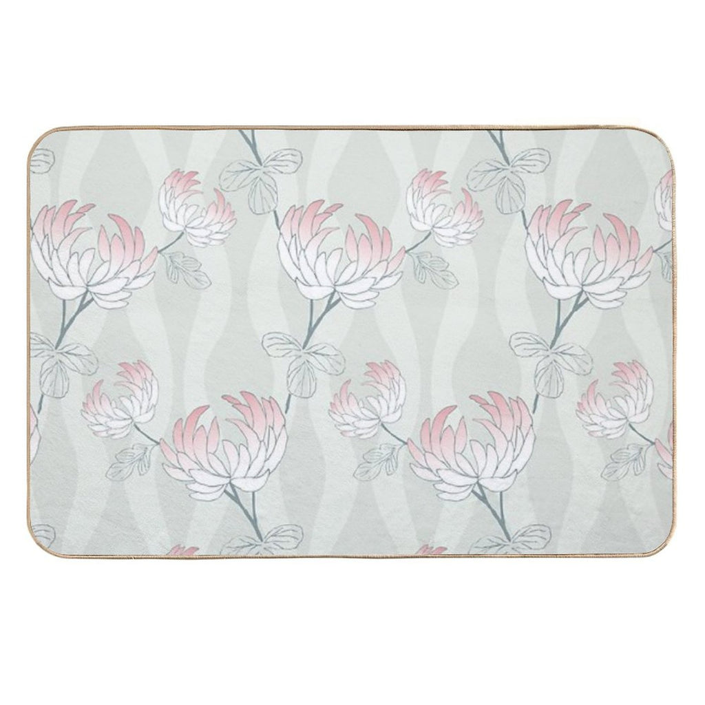 Bold Minimal Floral in Sage And Pink  Absorbent Bath Mat