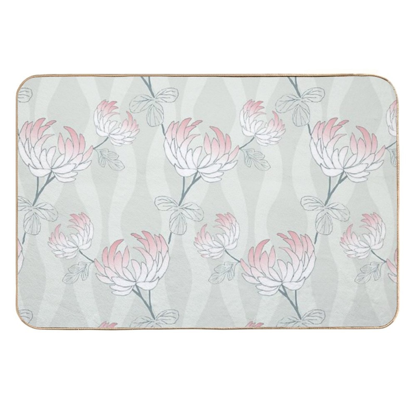 Bold Minimal Floral in Sage And Pink  Absorbent Bath Mat