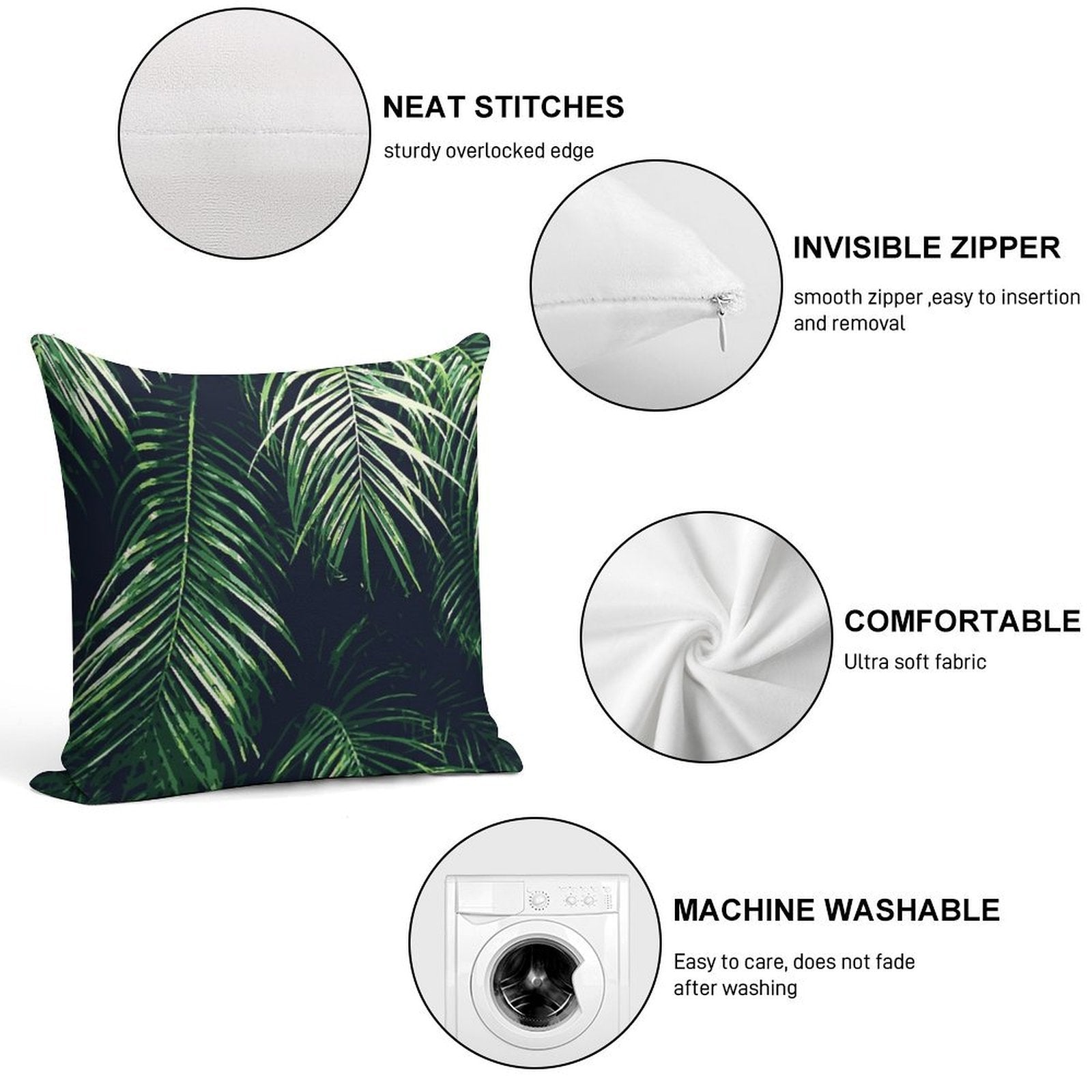 Tropical Palm Leaves Soft Easy Maintenance Throw Pillow