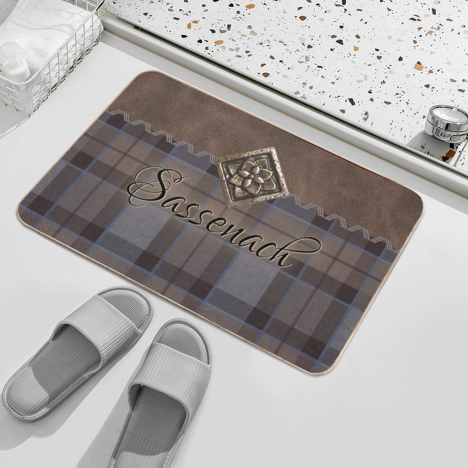 Outlander - Leather And Tartan with Metal Flower Accent  Rapid-Drying Bath Mat