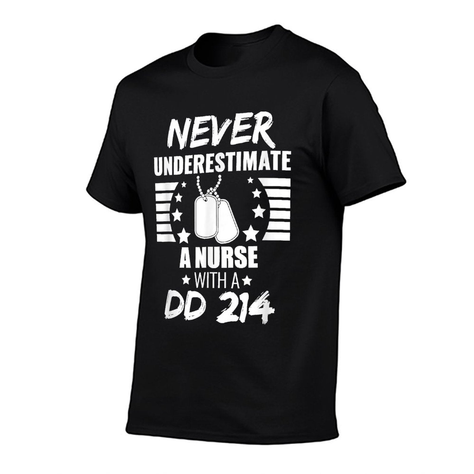 Never Underestimate A Nurse DD 214 Veterans Day  Ribbed Collar T-Shirt