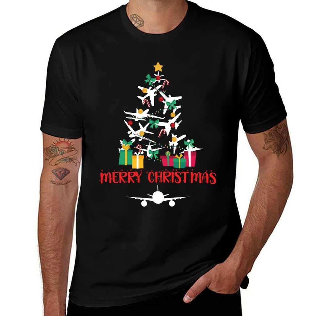 Merry Christmas Airplane Xmas Tree Aviation Christmas Pilot  Lightweight T-Shirt