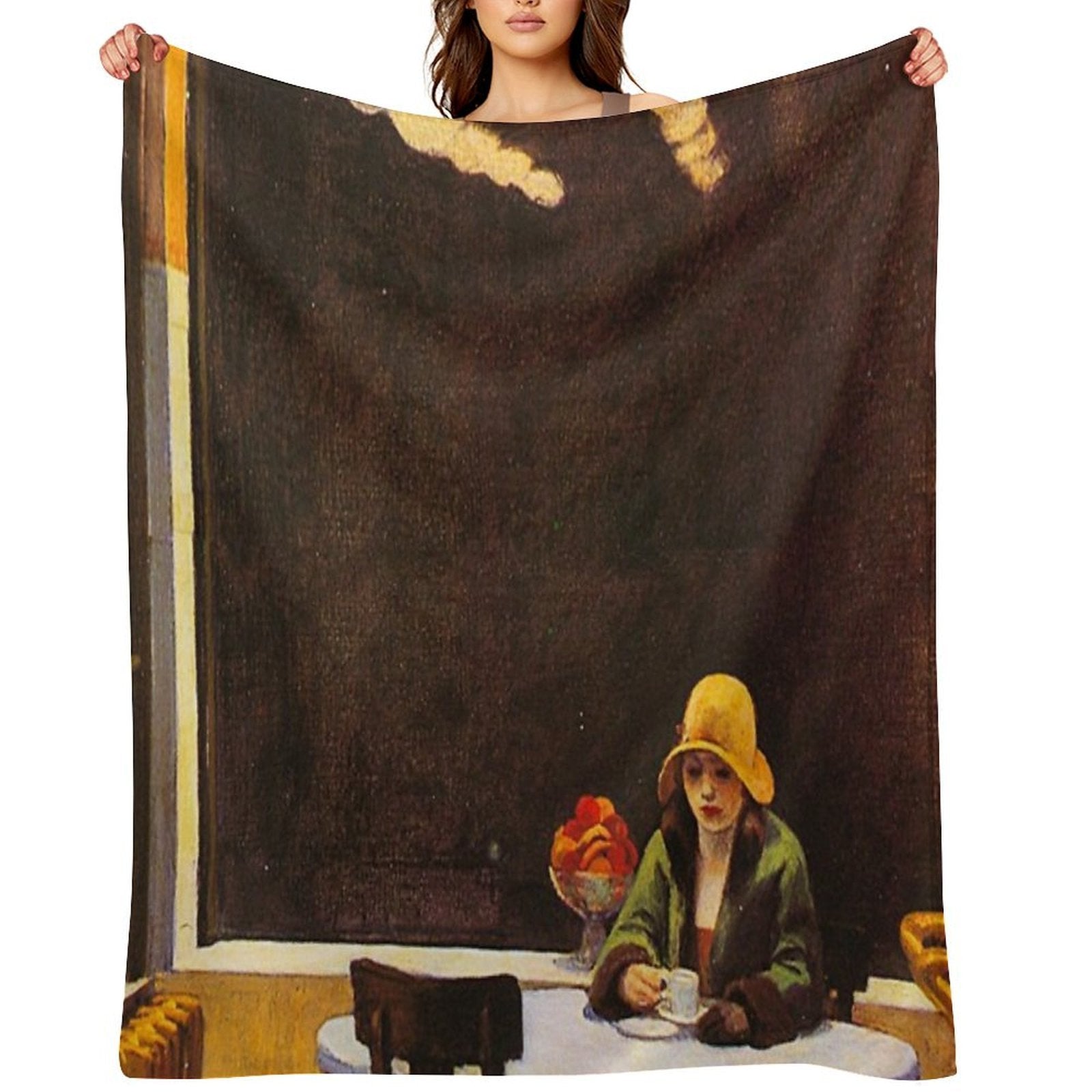 Vintage Edward Hopper Automat Wrinkle-free Throw Blanket