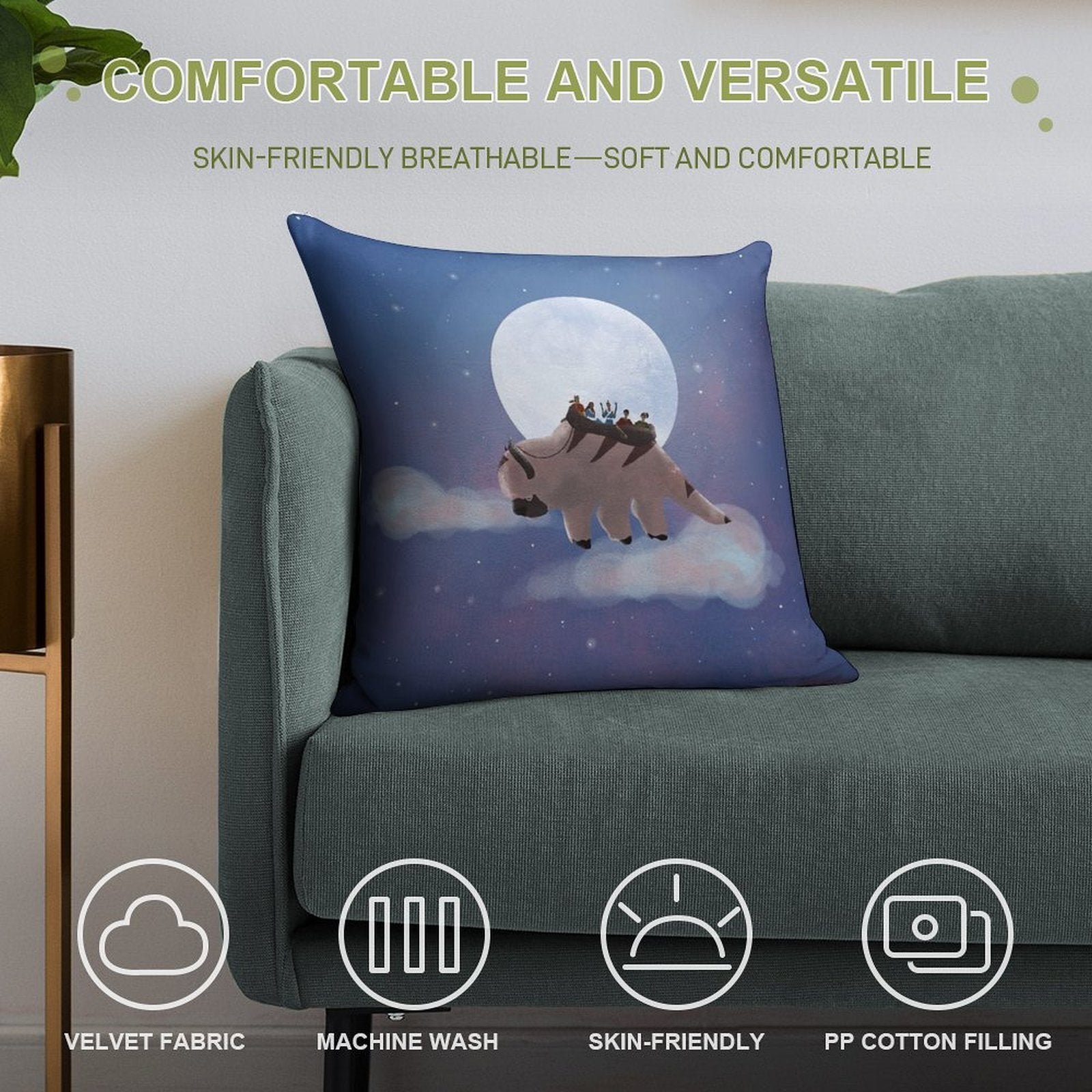 Appa And Team Avatar Under The Moon Soft Style Accent Throw Pillow