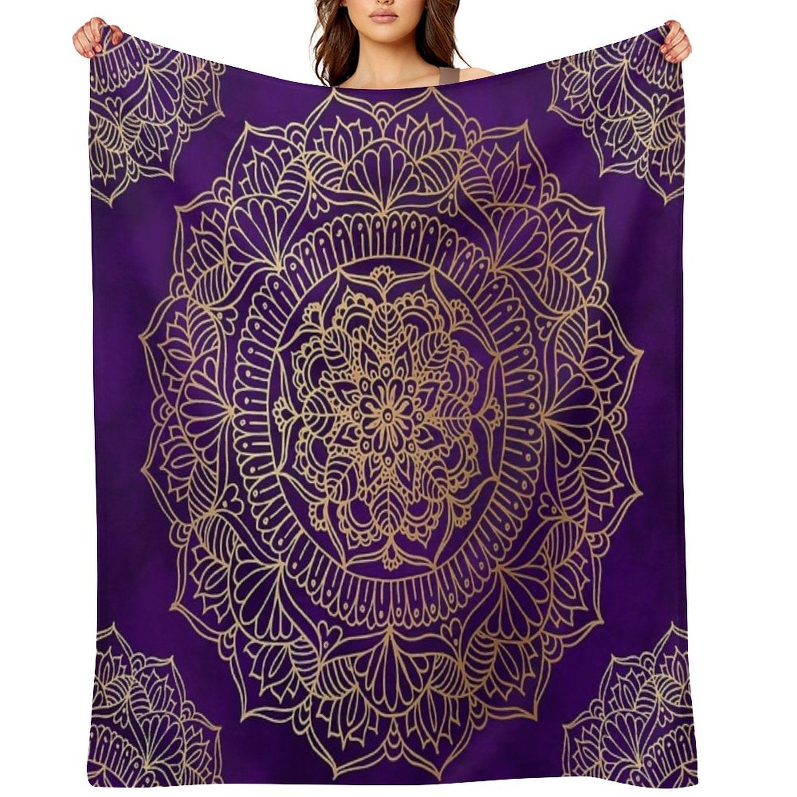Royal Purple And Gold Mandala Machine-washable Throw Blanket