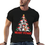 Pitbull Dog Tree Xmas Light Santa Hat Christmas Merry Pitmas  Summer-ready Fabric T-Shirt