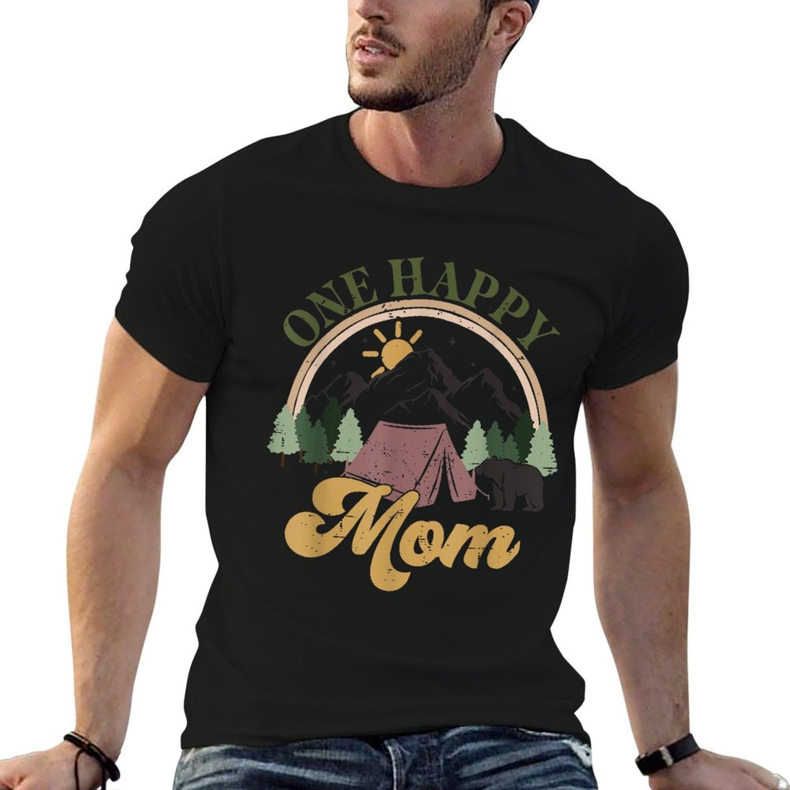 Cute One Happy Camper Birthday Decorations One Happy Mom  Stretchy T-Shirt