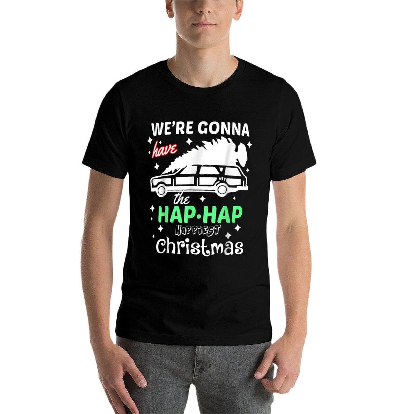 Were Gonna Have The Hap Hap Happiest Christmas - Unisex-Adults, Red, Small,, Cotton 50 Polyester 50  Graphic-printed T-Shirt