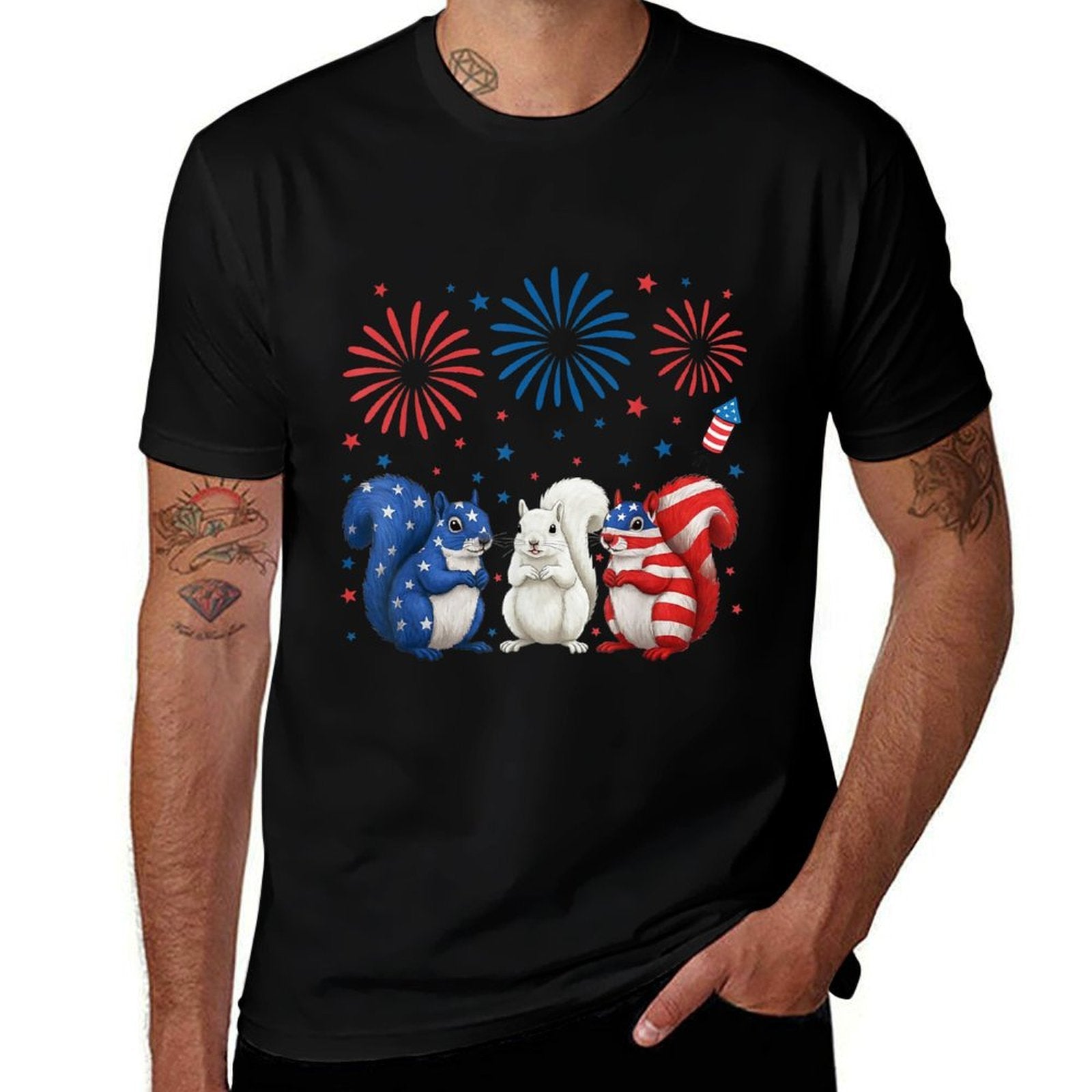 Squirrel USA Patriotic 4th of July Gifts Men Women Kids  Cotton T-Shirt