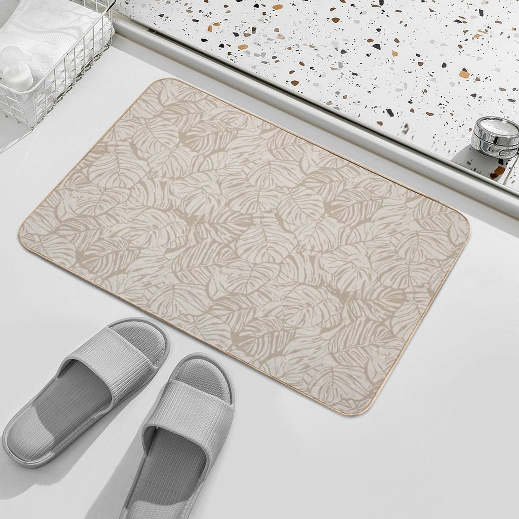 Monstera Moderna Neutrals Beige And Taupe  Fade-Resistant Bath Mat