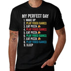 My Perfect Day Play Video Games  Eat Pizza Funny  Trendy Pattern T-Shirt