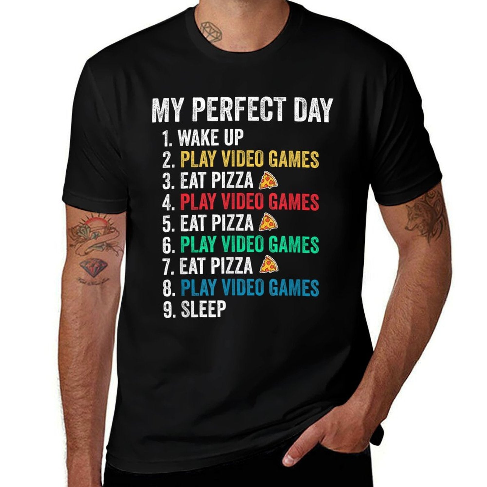 My Perfect Day Play Video Games  Eat Pizza Funny  Trendy Pattern T-Shirt