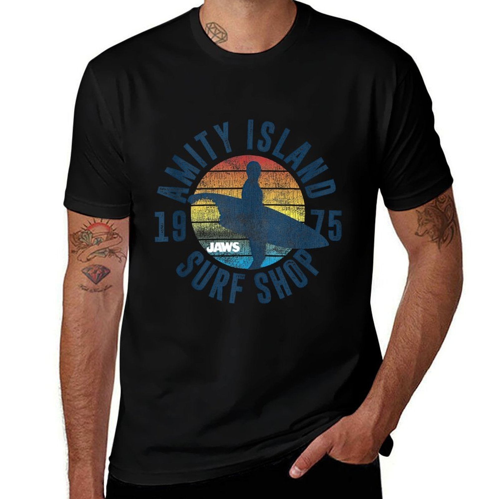 Jaws Amity Island Surf Shop 1975 Retro Logo  Polyester Blend T-Shirt