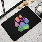 Dog’s Paw Print with A Heart Rainbow Watercolour Design for Animal Lovers.  Repositionable Bath Mat