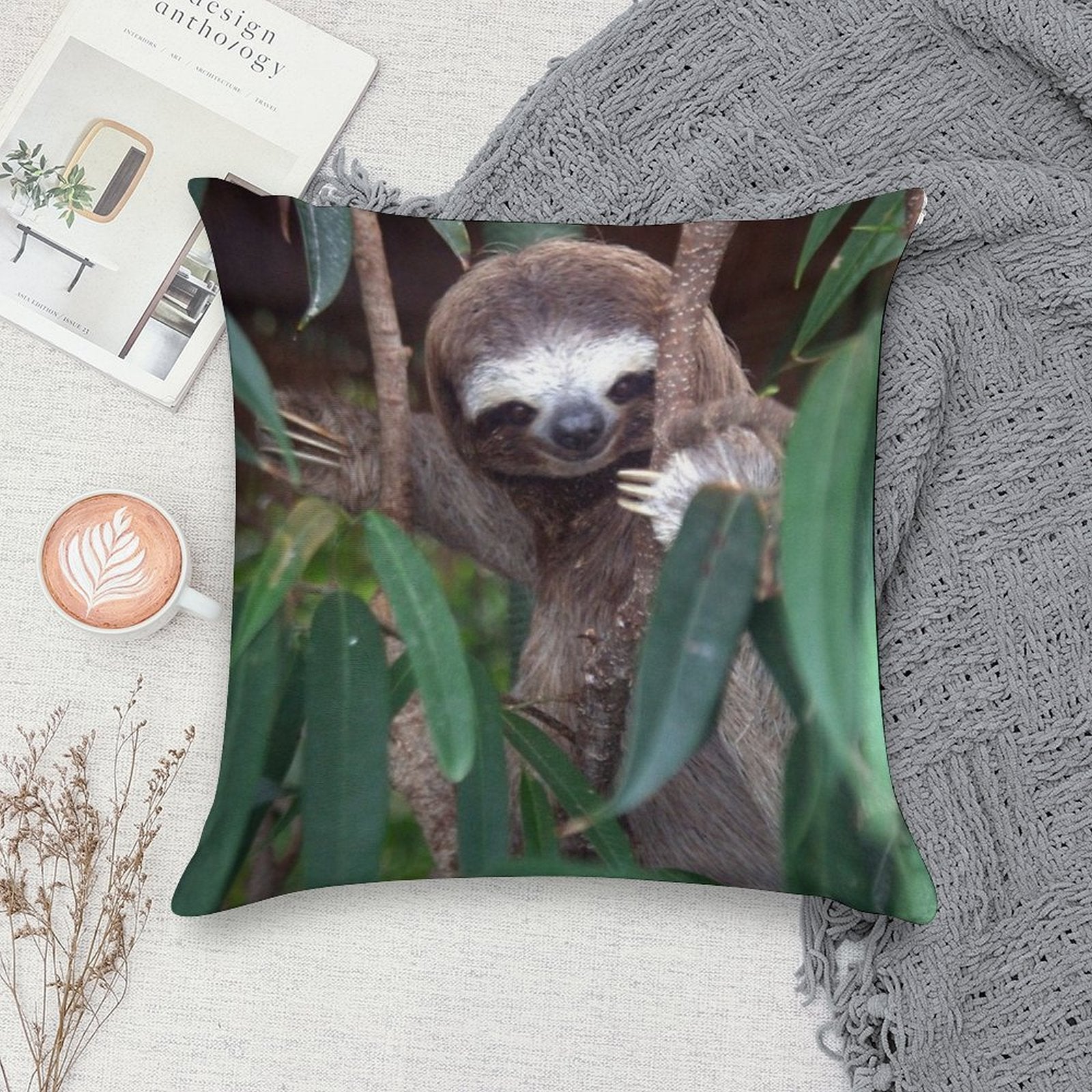 Sloth Soft Short Plush Fabric Throw Pillow