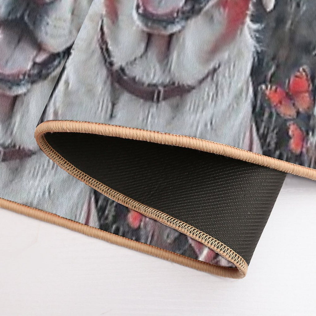 1 Happy Dog And Dozens of Butterflies in A Joyful Field Scene  Long-Lasting Bath Mat