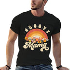 Groovy Mama Retro Rainbow Colorful Flowers Design Mom  Fade-proof Color T-Shirt
