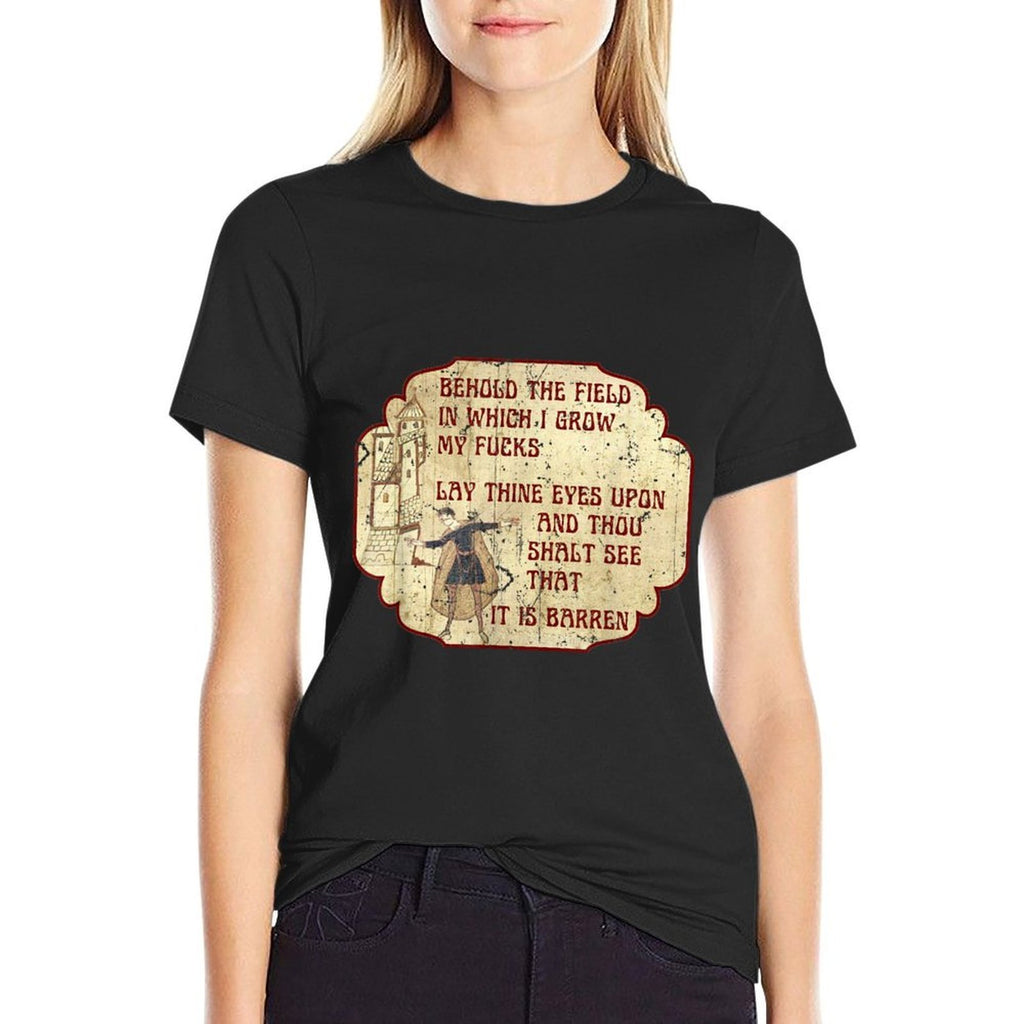 Vintage Behold The Field, Funny Medieval Meme Gift  Ribbed Collar T-Shirt